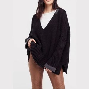 Free People Over Me oversized cotton blend deep V-neck sweater
